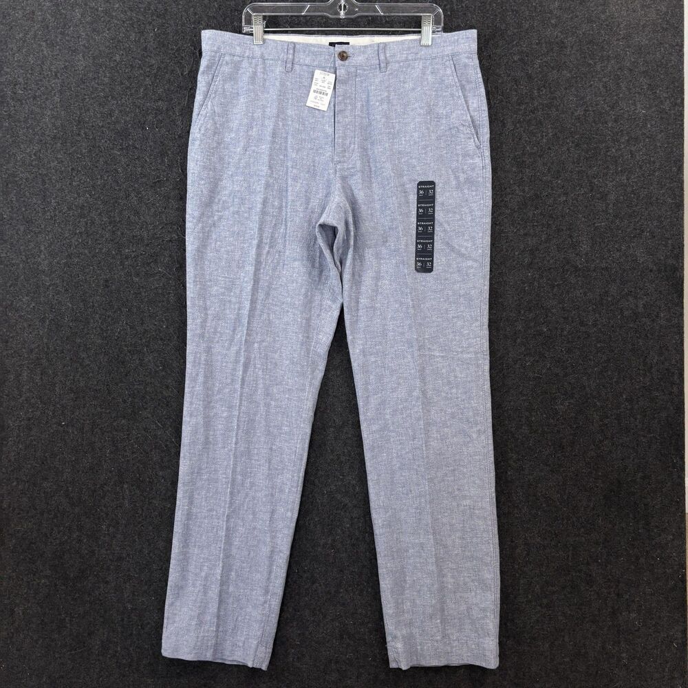 J Crew Pants Men's 36x32 Blue Linen Cotton Chambray Chino Straight Leg Everyday